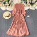 Women's Clothing Elegant Slimming Pleated Waist French Dress Long Skirt Cross Border Design For Mature Women New Spring Style_ecoleips.com