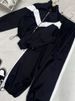 Fashion Casual Women's Clothing Cross-Border European American Long Sleeve Color-Block Sports Cardigan And Pants_ecoleips.com