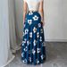 Women's Retro Fresh Casual Blue Base White Floral Print Pleated Maxi Skirt Versatile_ecoleips.com