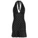 Women French Style Fashion Polka Dot Halter Neck Sleeveless Sexy Hip Wrapped Bodycon Dress For Ladies_ecoleips.com