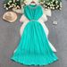Women's Clothing Light Luxury Celebrity Heavy Beaded Round Neck Dress Female Summer Waist Slimming Pleated Elegant Dress Long Skirt_ecoleips.com