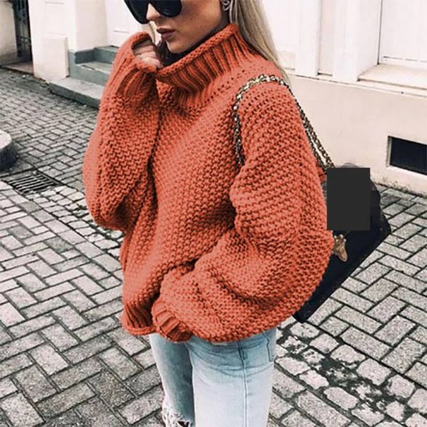 Women's Oversized Batwing Sleeve High Neck Knit Sweater - Soft Cotton Blend Yarn, Casual Loose Fit Pullover, Streetwear Chic (Multiple Colors )_ecoleips.com