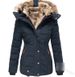 Women's Slim-Fit Zip-Up Hooded Coat With Faux Fur Trim, Warm Winter Jacket, Long Sleeve Quilted Outerwear, Casual Puffer Coat For Cold Weather_ecoleips.com