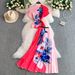 Elegant 3D Corn Print Top & High-Waisted Flared Skirt Set - Stretchy Ruffle Trim Outfit- One Size Fits Most_ecoleips.com