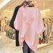 Women's Clothing Plus Size Clothes Pink Cotton T-Shirt Summer Short-Sleeved Heart-Shaped Print Mid-Length Loose Fit Fashionable Casual Wear_ecoleips.com