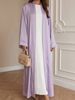 Modern Color-Block Open Front Cardigan Dress For Women - Solid Color Long Sleeve Casual Tunic Dress_ecoleips.com