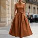 Women's Sleeveless V-Neck Linen-Like Midi Dress Elegant Minimalist Flowy Casual Summer Maxi Dress Breathable Linen-Like Fabric_ecoleips.com