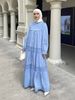 Women's Lantern Sleeve Long Dress with Lace Trim And Ruffled Collar Available in Malaysia And Indonesia_ecoleips.com