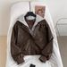 Women's Korean-Inspired Hooded Faux Leather Jacket Asymmetrical Two-Tone Design Fashion Outerwear for Fall Winter Stylish Layered Look_ecoleips.com