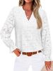 Elegant V-Neck Women's Lace Blouse Long Sleeve Jacquard Embroidery Top for Casual Office Wear_ecoleips.com