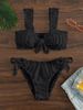 Women's Clothing Mesh Fabric Solid Color Lace Bow Swimsuit Women's Bikini Pleated Bikini Cute Girl Multi Color_ecoleips.com