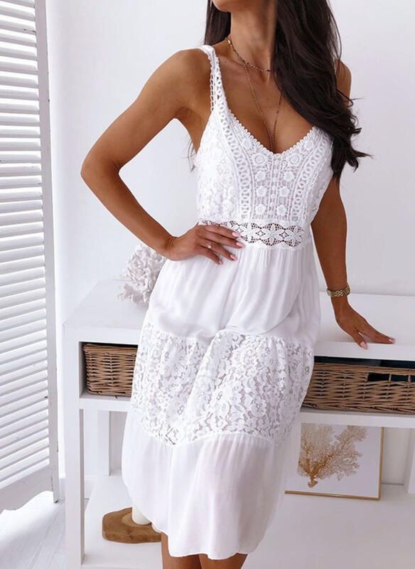Summer Lace Patchwork Suspender Beach Dress for Women Sexy Independent Website Amazon AliExpress New European And American Style_ecoleips.com