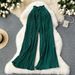 High Waist Straps Summer Casual Pants for Women Versatile Slimming Wide Leg Pleated plus Size Meat Cover Drape Slightly Fat_ecoleips.com