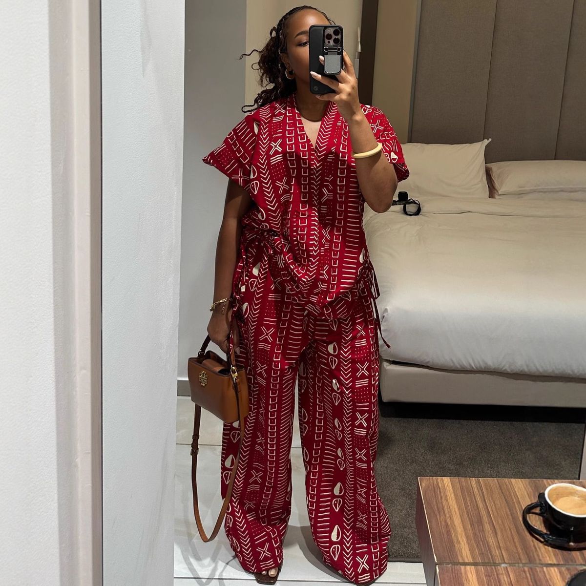 Women's Clothing Women's Style Printed Slimming Shirt Wide Leg Trousers Set Fashion Drawstring Waist Elegant Stylish Short Sleeved Outfit_ecoleips.com