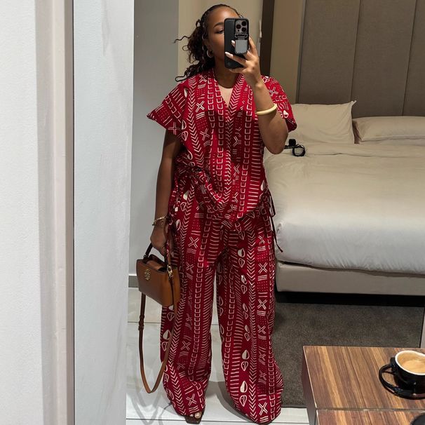 Women's Clothing Women's Style Printed Slimming Shirt Wide Leg Trousers Set Fashion Drawstring Waist Elegant Stylish Short Sleeved Outfit_ecoleips.com