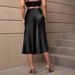 Satin A-Line Midi Skirt - Elegant High-Slit Polyester Skirt For Women European And American Style_ecoleips.com