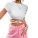 Voya Women's 2026 New European And American Spring/Summer Fashion Versatile Ultra Short Open Umbilical Short Sports T-shirt Top_ecoleips.com