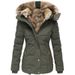 Women's Winter Warm Faux Fur Trim Hooded Coat With Zip-Up Long Sleeve Slim Fit Padded Jacket – W128 (Pink, Red, Black, Blue, Army Green, Beige)_ecoleips.com