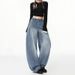Loose-fitting White Denim Jeans For Women, 2025 Autumn Collection, American-style Wide-leg Pants, New Sickle-shaped_ecoleips.com