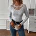 Women's Elegant V-Neck Long Sleeve Top With Delicate Lace Trim – Soft & Stylish Casual Blouse For Autumn & Winter_ecoleips.com
