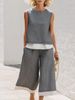 Women's Summer Casual Fashion Color Block Wide Leg Pants Set Sleeveless Two Piece Trendy European American Style 2026_ecoleips.com