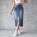 Women's Clothing Blue Denim Skirt Split Hip A- Line Skirt Slim Dress_ecoleips.com