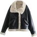 Women's Fleece-Lined Faux Leather Jacket - Winter Warm Short Coat With Lapel Collar, Casual Outerwear For Fall And Winter_ecoleips.com