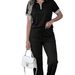 Women's European American Style Casual Polo Shirt And High Waisted Drawstring Pants Two Piece Set Color Block Short Sleeve Top_ecoleips.com