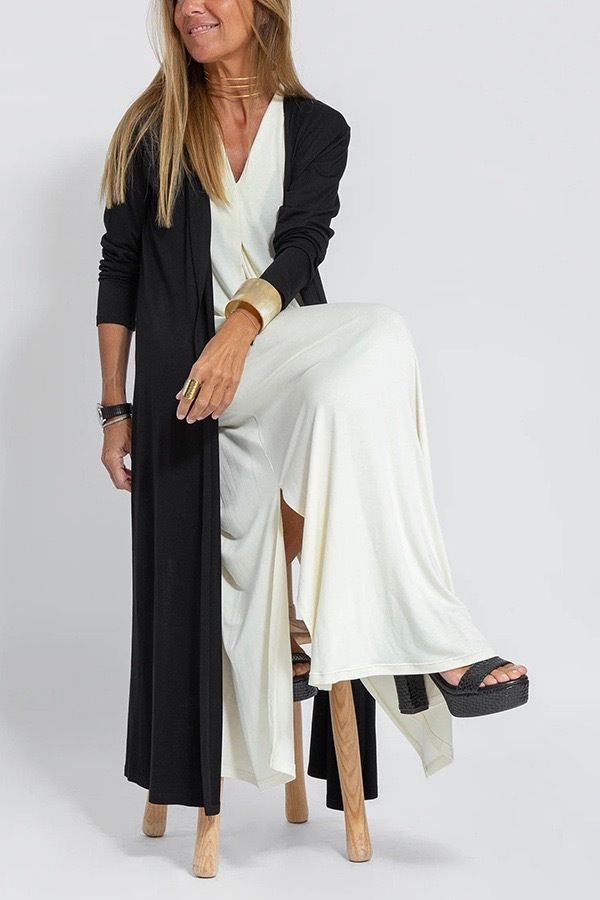 Solid-Color Pullover V-Neck Dress Cardigan Jacket Set For Women_ecoleips.com