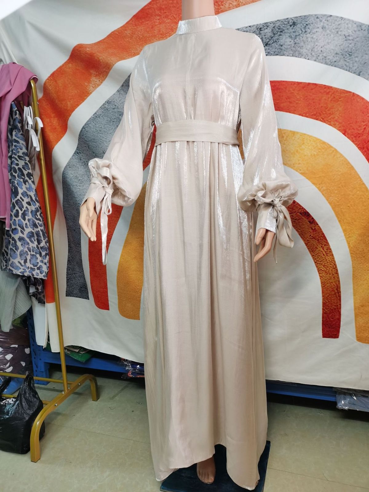 Women's Fashion Puff Sleeve Loose Lace Up Robe Dress_ecoleips.com