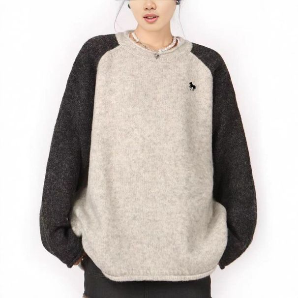 Women's Clothing Unisex Oversized Color-Block Knit Sweater | Korean Streetwear Style | Drop Shoulder Design | Acrylic Blend | Fall Winter Fashion_ecoleips.com