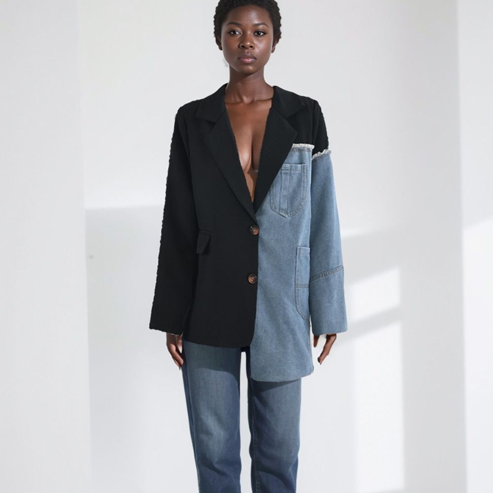Women's Clothing Korean Style Women's Irregular Denim Patchwork Suit High-End Fashion Casual Loose Fitting Spring_ecoleips.com