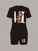 Summer Women's Casual And Fashionable Teddy Bear Print Loose T-shirt+shorts Two-piece Sportswear Suitable For Daily Wear-44_ecoleips.com
