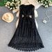 Elegant French Style Midi Dress For Women With Lace Detailing Round Neck Fitted Waist_ecoleips.com