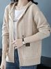 2026 Autumn/Winter Elegant Casual Hooded Zip-Up Knit Cardigan With Double Pockets, Versatile Long-Sleeved Sweater Jacket_ecoleips.com