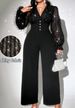 Plus Size Women's Elegant Romantic Cut-Out V-Neck Puff Sleeves Fabric Patchwork Fashion Design Jumpsuits,valentine_ecoleips.com