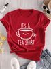 Women'S Casual Crew Neck T-Shirt Fashion Tee With "It's A Tea Shirt" Alphabet Cartoon Teacup Pattern Printed Summer Clothing_ecoleips.com