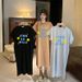 Summer New Korean Style Fashion Plus Size Women Split Printing T-shirt Long Dress Long Below The Knee Girls' Dress_ecoleips.com