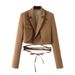 2024 Korean-style Women's Suit, European And American Fashion, Solid Color, Waist-tied, Short-length Blazer For Women,_ecoleips.com