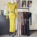 Elegant Knit Wrap Dress With Doll Collar - Stretchy High-Waisted Mermaid Hem Long Sleeve Dress For Women (Black, Mustard Yellow, Brown, Beige)_ecoleips.com