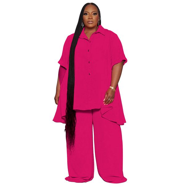 Women’s Clothing Fashion Temperament Large Size Short Sleeved Tops Wide Leg Pants Suits For Women_ecoleips.com