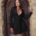 Women's Sexy Deep V Neck Cardigan Dress Solid Color Ruffled Suit Collar Trendy Style Dress_ecoleips.com