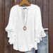 Women's Clothing Three Quarter Sleeve Top Solid Color Fashion Casual Loose V Neck Business Shirt_ecoleips.com