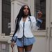 Stylish Women's Denim Blazer Jacket With Polyester-Spandex Blend, Casual Streetwear For Spring, Black & White Options (S-2XL)_ecoleips.com