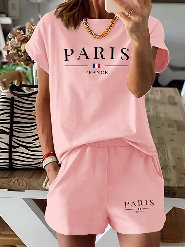 Women’s 2 Piece Outfit Set – Oversized Graphic T-Shirt And Biker Shorts Matching Set, Casual Summer Lounge Tracksuit For Daily Wear-319_ecoleips.com