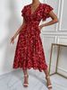 Women's Sexy Deep V Neck Tie Waist Slimming Floral Maxi Dress For Vacation_ecoleips.com