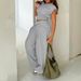 Women's Clothing Fashion Casual Suits Slim Navel Baring Solid Color Short Sleeved Trousers Sets_ecoleips.com