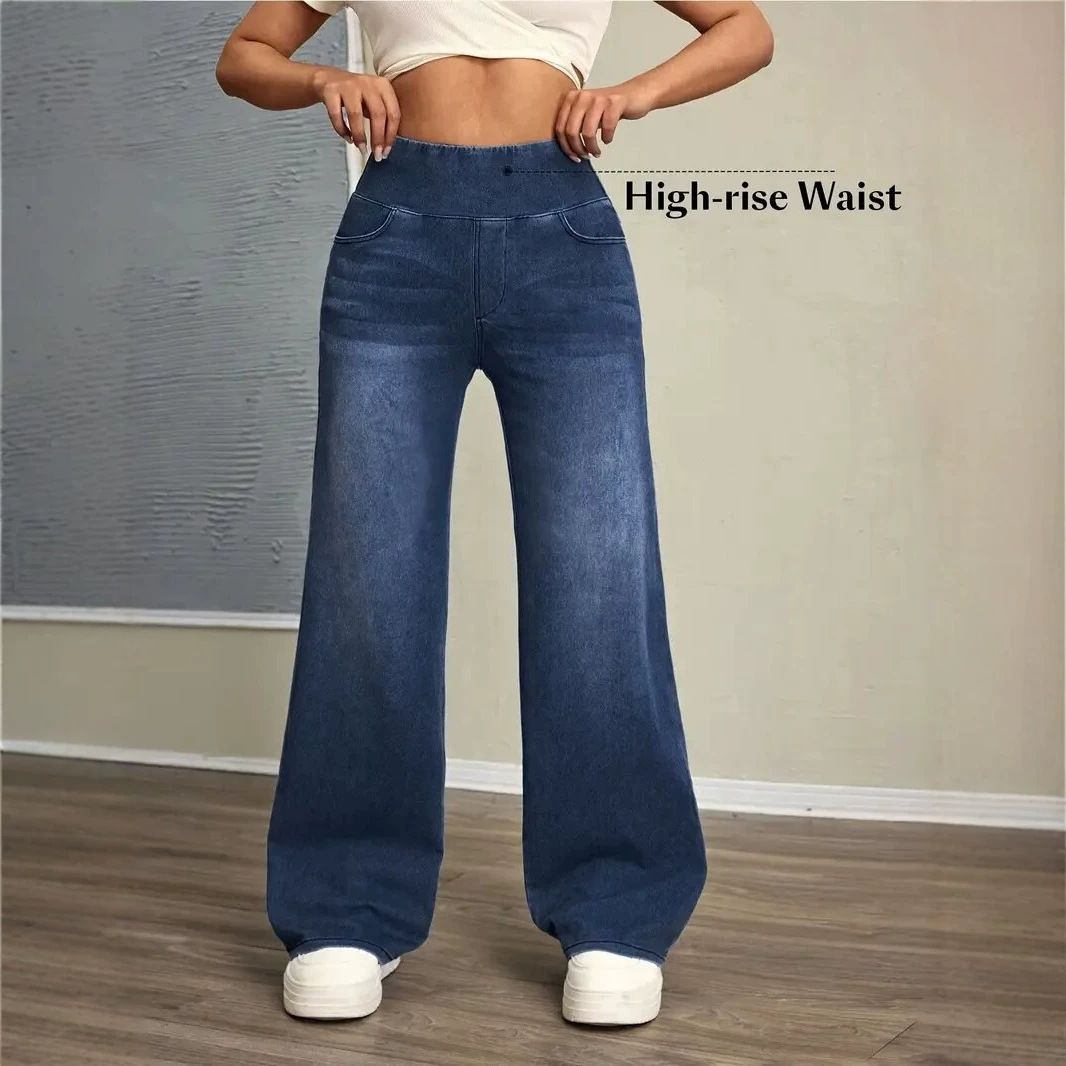 Women's Slim Fit Straight Leg Jeans Elastic Waistband Stretch Casual Denim Fashion_ecoleips.com