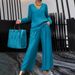 Women's Stretch Polyester Travel Pantsuit - Elastic Lounge Set With Long Sleeve & Trousers (10 Colors, S-5xl)_ecoleips.com