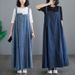 Plus Size Women's Halter Dress Korean Style Spring Summer Mid-Length Loose Slimming Denim Overall With Full Skirt_ecoleips.com